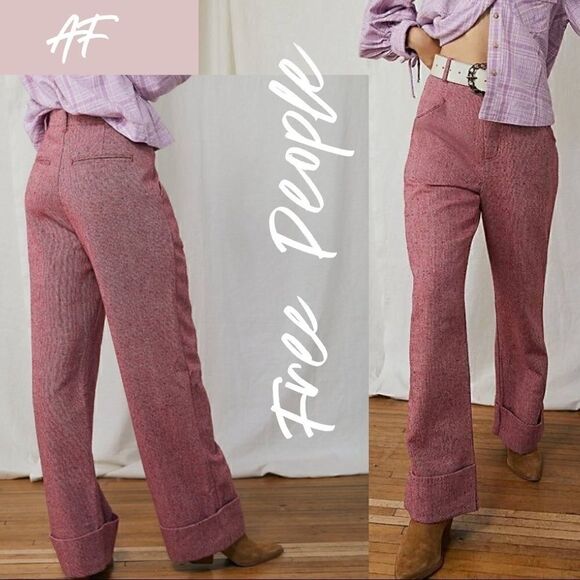 FREE PEOPLE SELINA TWEED TROUSERS PINK ROSE NWT - Picture 2 of 15